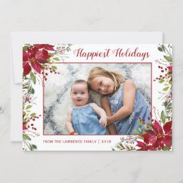 Watercolor Poinsettia Blommigt jul Photo Julkort