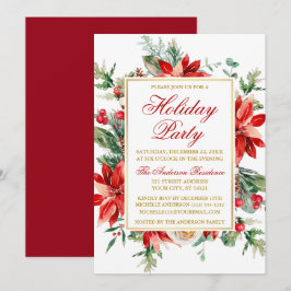 Watercolor Poinsettia Blommigt Julfest Guld Inbjudningar