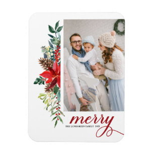 Watercolor Poinsettia Botanical God jul Magnet