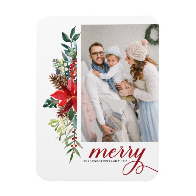 Watercolor Poinsettia Botanical God jul Magnet (Vertikal)