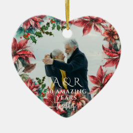 Watercolor Poinsettia Bröllop-årsdag 2 foto Julgransprydnad Keramik