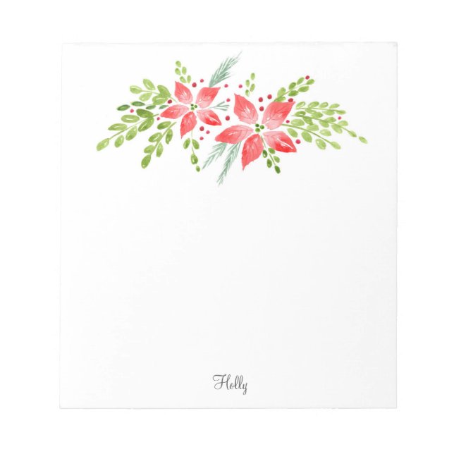 Watercolor Poinsettia Centerpart Anteckningsblock (Framsida)