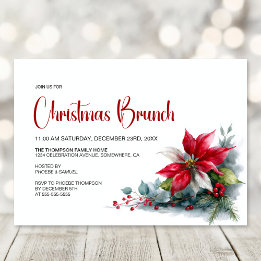 Watercolor Poinsettia Christmas Brunch Inbjudningar