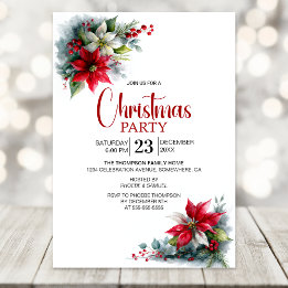 Watercolor Poinsettia Christmas Party Inbjudningar