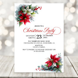 Watercolor Poinsettia Christmas Party Inbjudningar