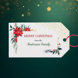 Watercolor Poinsettia Flower Holly jul Presentetikett