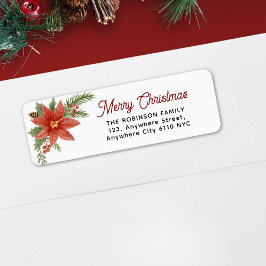 Watercolor Poinsettia God jul Helgdag Returadress Etikett