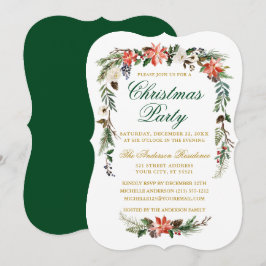 Watercolor Poinsettia Grönt Guld jul Party Inbjudningar