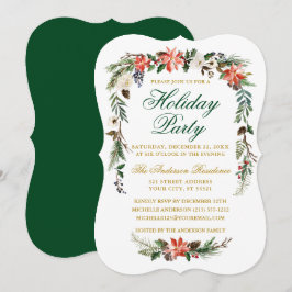 Watercolor Poinsettia Grönt Guld Julfest Inbjudningar
