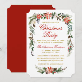 Watercolor Poinsettia Guld Red jul Party Inbjudningar