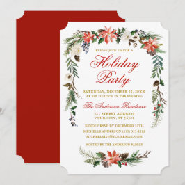 Watercolor Poinsettia Guld Red Julfest Inbjudningar