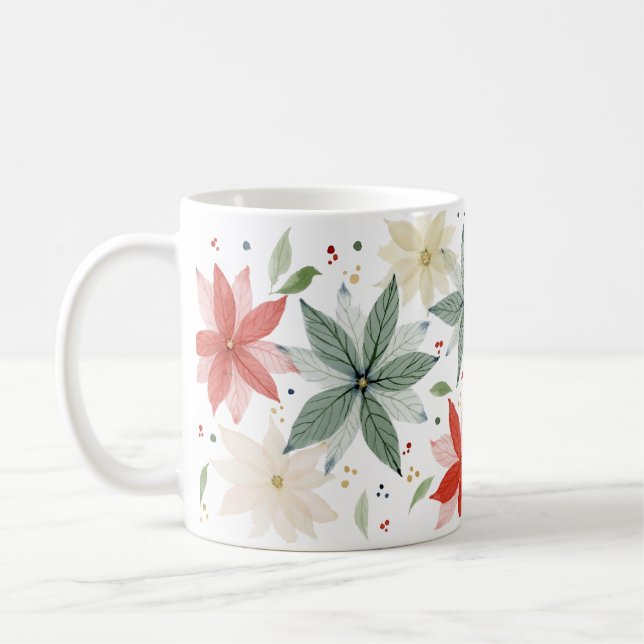 Watercolor Poinsettia Helgdag Kaffemugg (Vänster)