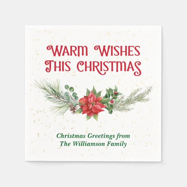 Watercolor Poinsettia Holly Bouquet Christmas Pappersservett (Framsidan)