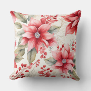 Watercolor Poinsettia jul Dekorativ kudde