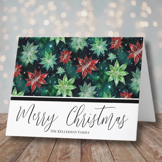 Watercolor Poinsettia jul Helgkort (Beautiful Watercolor Poinsettia Christmas Holiday Card)