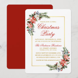 Watercolor Poinsettia jul Party Guld Red Inbjudningar