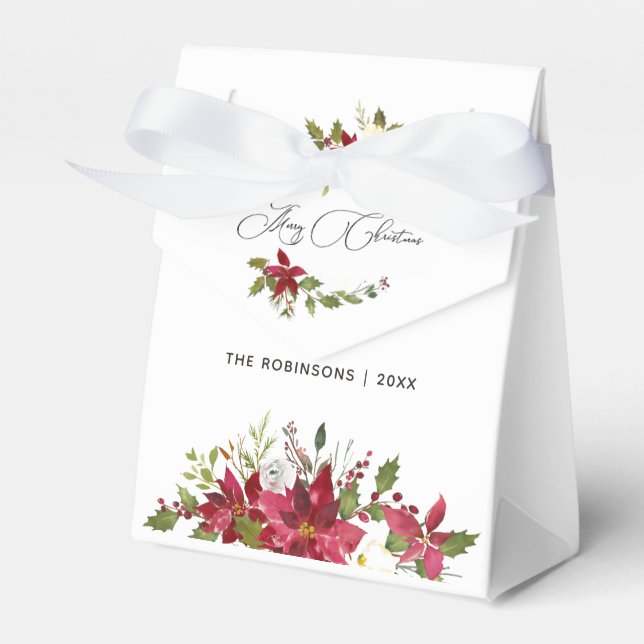 Watercolor Poinsettia jul Presentaskar (Framsidan Sidan)