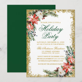 Watercolor Poinsettia Julfest Glitter Inbjudningar