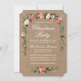 Watercolor Poinsettia Kraft jul Party Inbjudningar