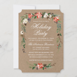 Watercolor Poinsettia Kraft Julfest Inbjudningar