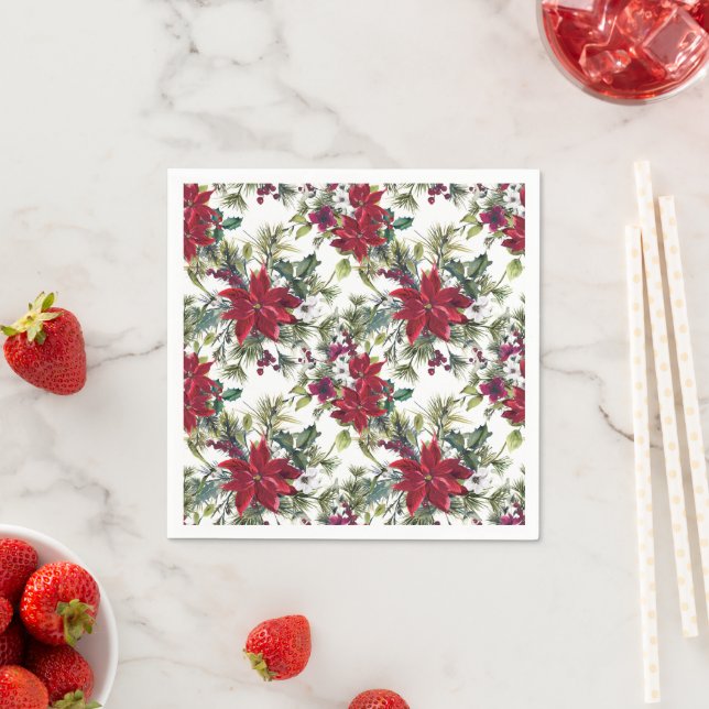 Watercolor Poinsettia Pattern  Pappersservett (Insitu)