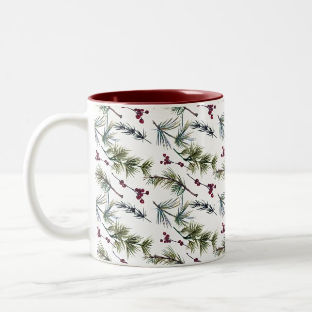 Watercolor Poinsettia Pattern  Två-Tonad Mugg (Vänster)