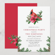 Watercolor Poinsettia Red Cardinal jul Party