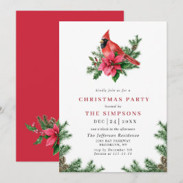Watercolor Poinsettia Red Cardinal jul Party Inbjudningar
