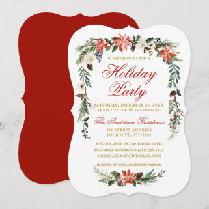 Watercolor Poinsettia Red Guld Julfest Inbjudningar