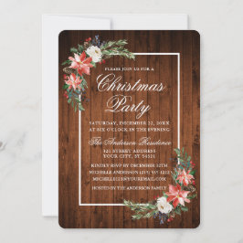 Watercolor Poinsettia Rustic Wood jul Party Inbjudningar