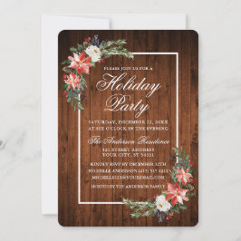 Watercolor Poinsettia Rustic Wood Julfest Inbjudningar