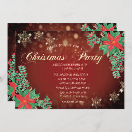 Watercolor Poinsettia Snöflingor jul Inbjudningar