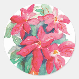 Watercolor Poinsettia Sticker Runt Klistermärke