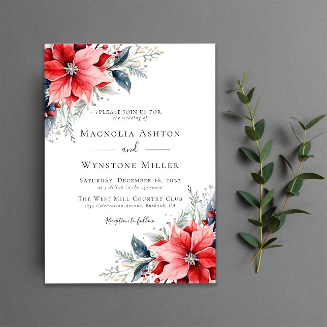 Watercolor Poinsettia Winter Wedding Inbjudningar (Skapare uppladdad)