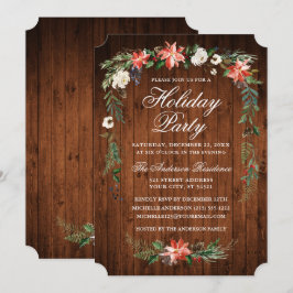 Watercolor Poinsettia Wood Julfest Inbjudningar
