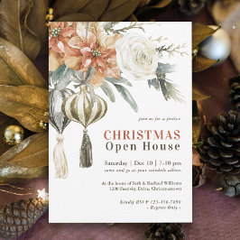 Watercolor Poinsettias and Ornaments Open House Inbjudningar