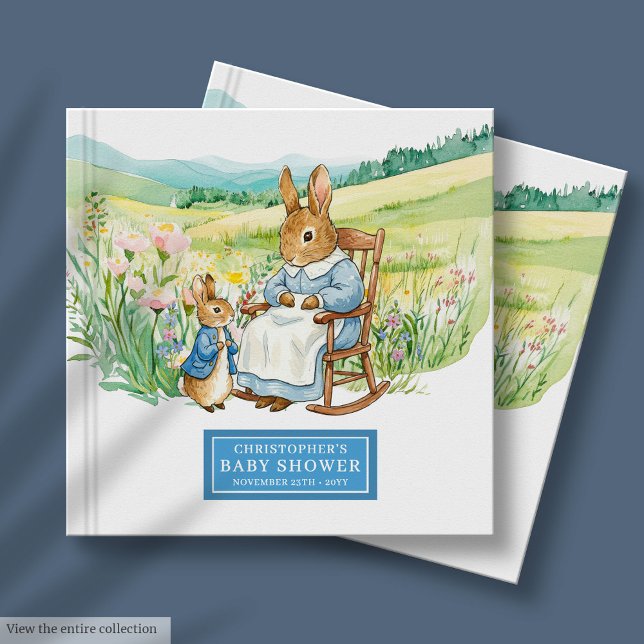 Watercolor Pojke Shower Guest Bok Rabbit (Watercolor Baby Boy Shower Guest Book Rabbit)