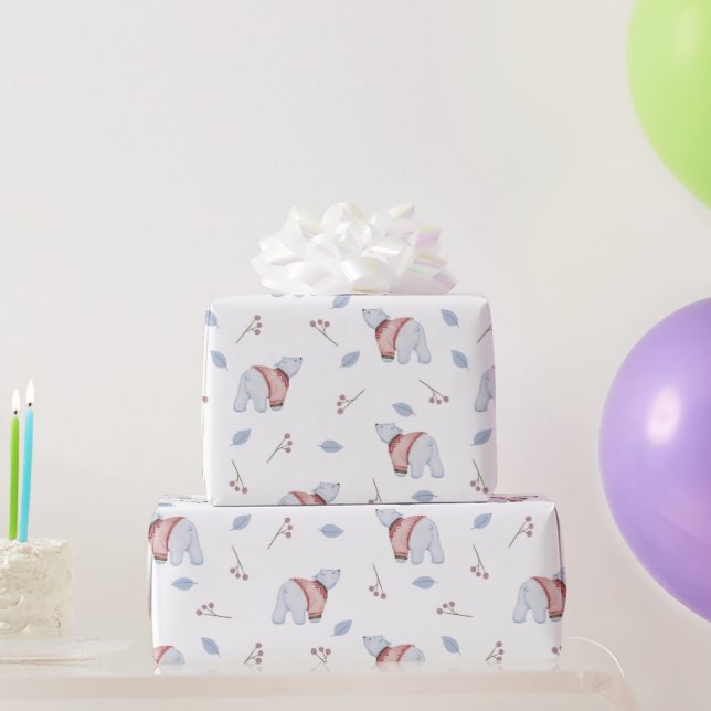 Watercolor Polar Bears Christmas Nature Art  Presentpapper (Festgåvor)