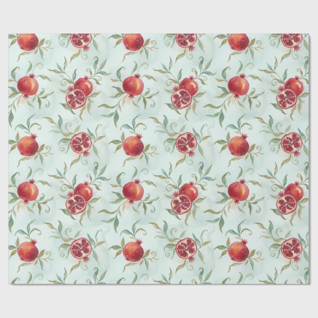 Watercolor Pomegranate Fruit and Leaves  Presentpapper (Platt)