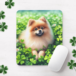 Watercolor Pommanian Grönt Shamrock Fält Musmatta