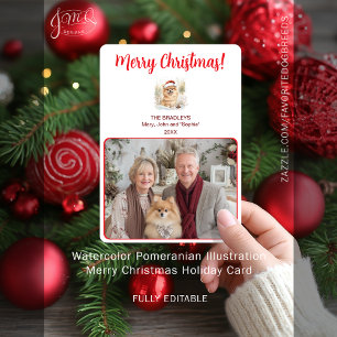 Watercolor Pommern Illustration God jul Julkort