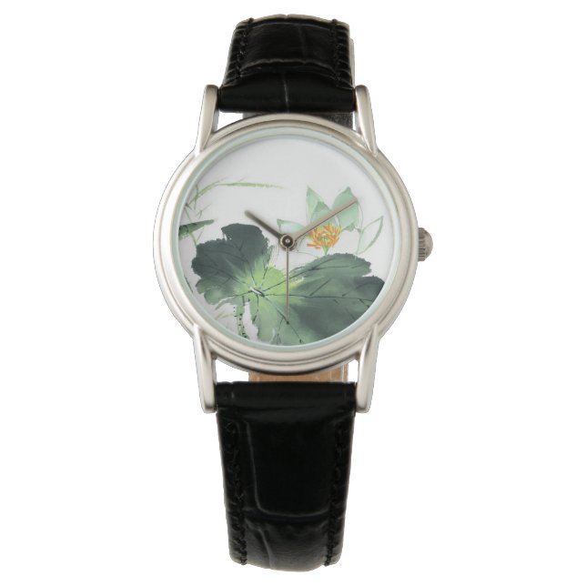 Watercolor Pond Lotus Peace Armbandsur (Framsida)
