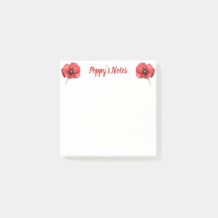 Watercolor Poppy Blommigt Namn Post-it Block