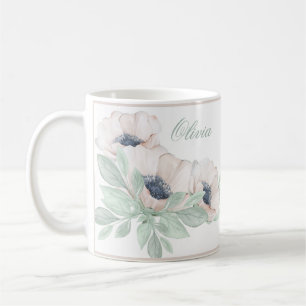 Watercolor Poppy Elegant Namn Girly Kaffemugg