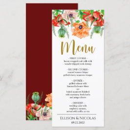 Watercolor Poppy Flowers Bröllop Dinner Menu Meny