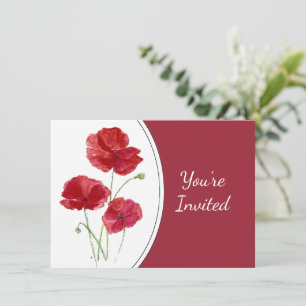 Watercolor Poppy Garden Flower Blommigt art Inbjudningar