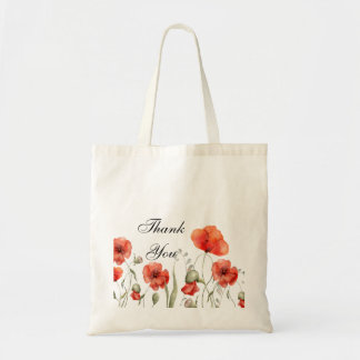 Watercolor Poppy Red wildblommor Tygkasse