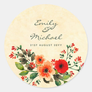 Watercolor Poppy Stickers Personlig Peach Runt Klistermärke
