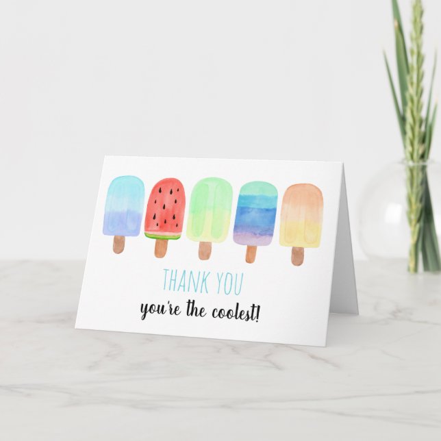 Watercolor Popsicle Blue Boy Birthday Tack Kort (Framsida)