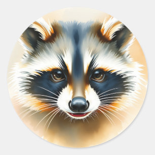 Watercolor Porträtt i Raccoon Ansikte Runt Klistermärke